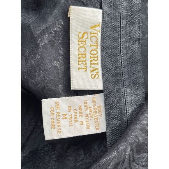 T1 VTG‎ Victoria's Secret Floral Teddy Bodysuit Black Gold Label - Picture 7 of 7